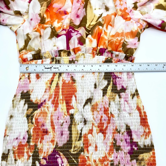 Rachel Parcell Floral Smocked Chiffon Dress Knee Length Modest Dress Size Small - Picture 13 of 15